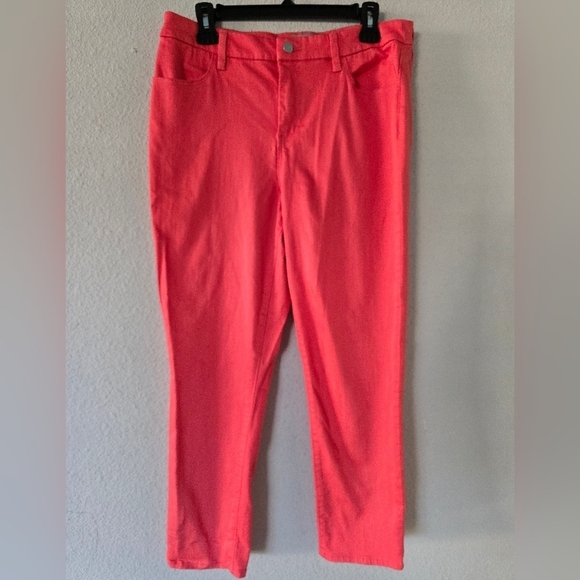 Chicos Pant Women 32×27 Pink/ Orange Straight Leg Ankle High Rise Office - Picture 3 of 9